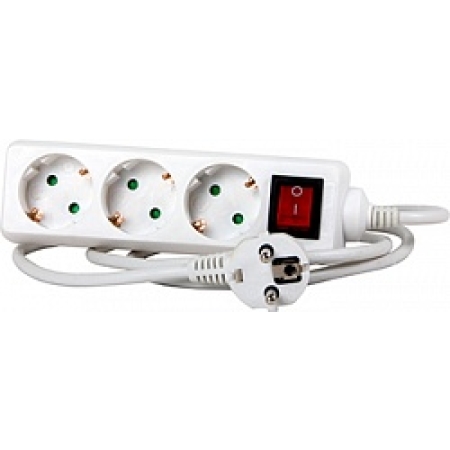 Удлинитель с выключателям с 4 розетками с заземлением с защитой белый 5m 16A 3х1.0 мм² 220V Enext