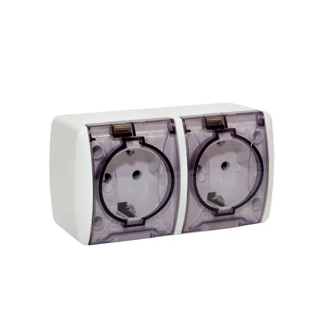 Priză dublă cu capac albă aparentă 16A IP44 220V Elmos Priză dublă cu capac albă aparentă 16A IP44 220V Elmos