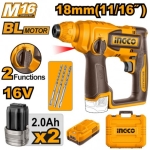 CIOCAN ROTOPERCUTOR SDS-PLUS 16V CU ACUM 2X2AH 18MM INGCO