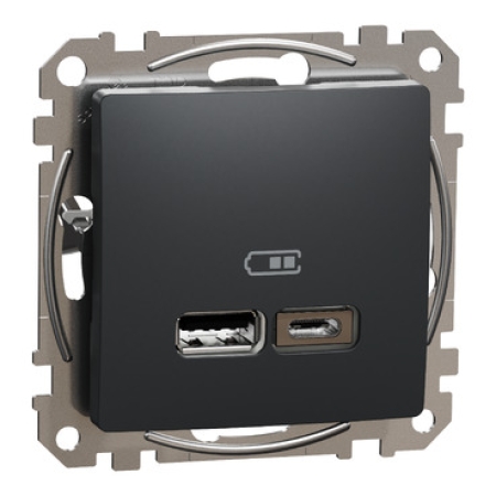 Priză dublă de date incorporabilă antracit USB A + Type C antracit IP20 sedna New Schneider