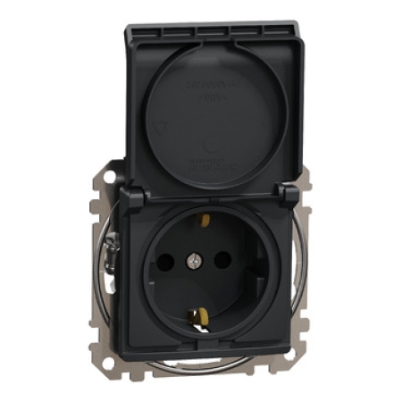 Розетка с крышкой с заземлением антрацит встраиваемывая 16A ИП20 220V sedna New Schneider