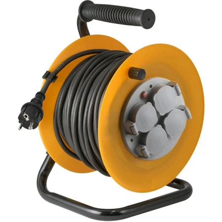 Prelungitor pe tambur cu 4 prize cu împământare negru/Portocaliu 40m 220V 3х1.0 mm² 220V Horoz