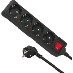 Prelungitor cu întrerupător cu 4 prize cu împământare negru 220V 16A 3х1.0 mm² 220V Viko