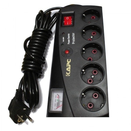 Удлинитель с 5 розетками+2*USB с заземлением черный 3m KAPC