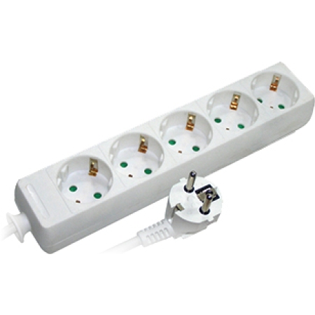 Удлинитель с 5 розетками с заземлением с защитой белый 5m 220V 16A 3х1.0 мм² 220V Enext