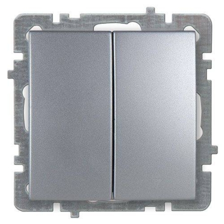 Выключатель двухклавишный встраиваемый серебро 10A ИП20 220V NILSON