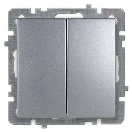 Выключатель двухклавишный встраиваемый серебро 10A ИП20 220V NILSON