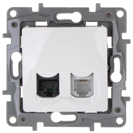 Priză de date RJ45+RJ11 albă incorporabilă 16A CAT5 IP20 220V niloe Legrand