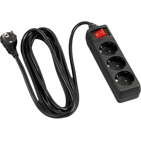Удлинитель с выключателям с 3 розетками с заземлением черный 220V 16A 3х1.0 мм² 220V Viko