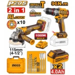 SET MASINA DE INSURUBAT SI GAURIT +POLIZOR 115MM CU ACUM 2X4.0Ah INGCO