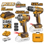 SET MASINA DE INSURUBAT 52N.m+IMPACT 400N.m+BATERII- 2x2Ah INGCO