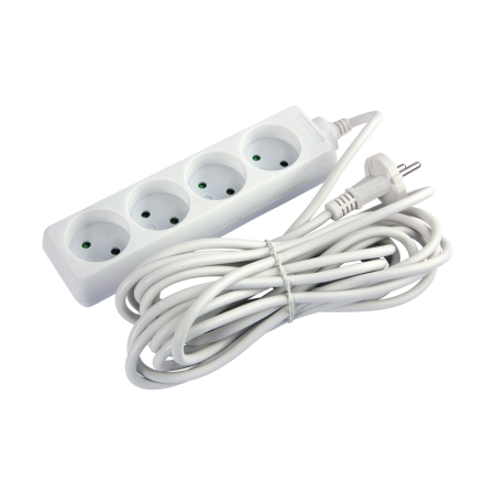 Удлинитель с 4 розетками с защитой белый 5m 220V 16A 2х0,75mm² 220V Enext