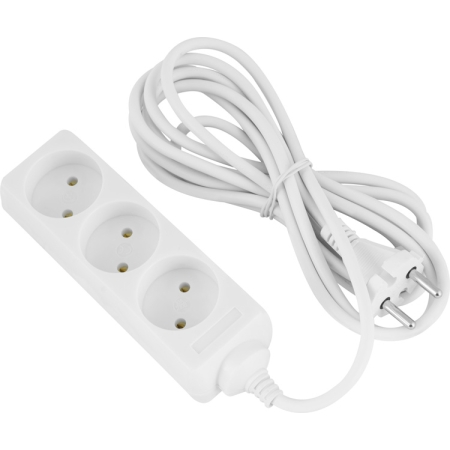 Prelungitor cu 3 prize alb 1,5M 10A 2х0,75mm² 220V Enext