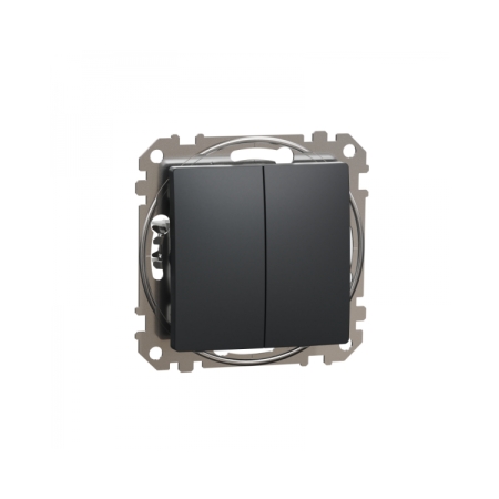 Выключатель двухклавишный встраиваемый антрацит 10A ИП20 220V sedna New Schneider