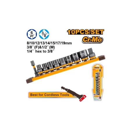 SET CAP CHEIE TUBULARA 8-19MM 3/8 IMPACT LUNG 10BUC INGCO