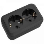 Двойная розетка с заземлением черная накладная 16A ИП20 220V praleska BYLECTRICA