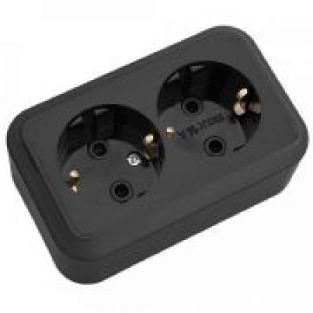 Priză dublă cu împământare neagră aparentă 16A IP20 220V praleska BYLECTRICA