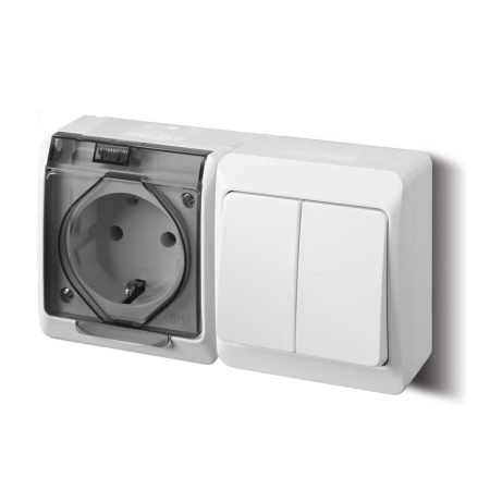 Priză dublă cu întrerupător dublu albă/gri aparentă 16A IP20 220V Elmos
