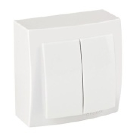 Выключатель двухклавишный накладной белый 16A ИП20 220V NILSON