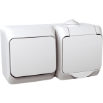 Выключатель + розетка с крышкой накладной белый 10A ИП20 220V Konza