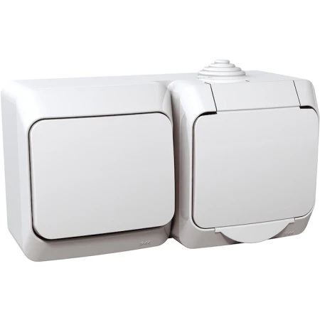 Întrerupător + priză cu capac aparent alb 10A IP20 220V Konza