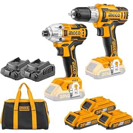 SET MASINA DE INSURUBAT+ MASINA DE GAURIT CU PERCUTIE 20V/2x2Ah INGCO