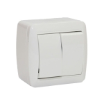 Выключатель двухклавишный накладной белый 10A ИП44 220V Злмос