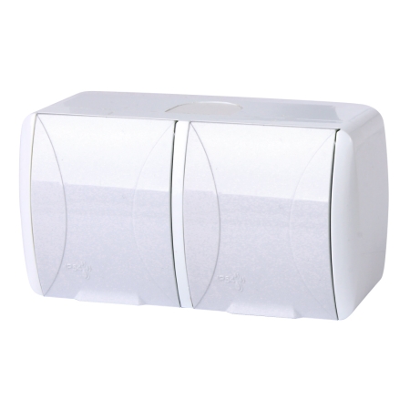 Двойная розетка с крышкой с заземлением белая накладная 16A ИП54 220V Enext