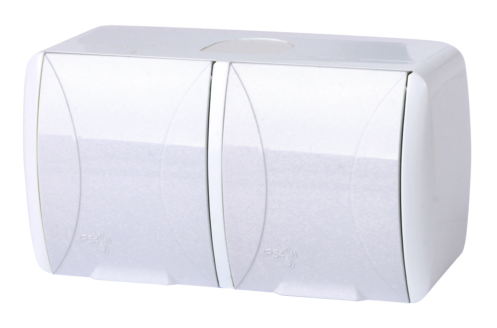 Priză dublă cu capac cu împământare albă aparentă 16A IP54 220V Enext Priză dublă cu capac cu împământare albă aparentă 16A IP54 220V Enext