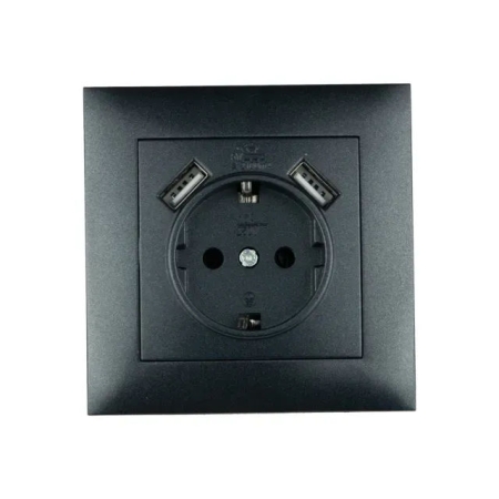 Priză cu 2 USB grafit incorporabilă 16A IP20 220V rosa Elmos