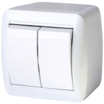 Выключатель двухклавишный накладной белый 10A ИП44 220V Enext