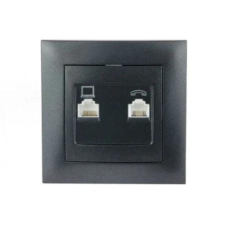 Двойная розетка RJ45+RJ11 графитовый встраиваемывая 10A ИП20 220V Злмос