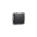 Выключатель двухклавишный встраиваемый проходной антрацит 10A ИП20 220V sedna New Schneider