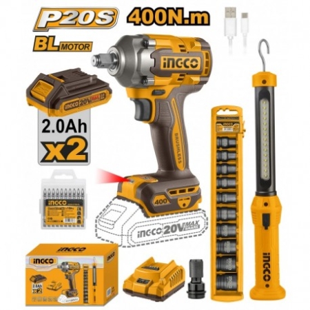 MASINA DE INSURUBAT BLMOTOR 20V/2X2AH+LANTERNA+CHEI TUBULARE INGCO