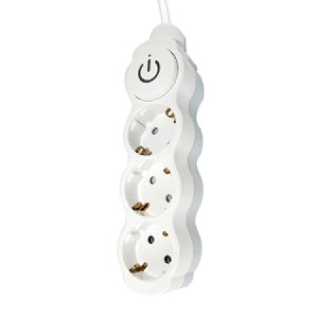 Удлинитель с выключателям с 3 розетками с заземлением белый-Серый 3m 16A 3х1.0 мм² 220V TDM