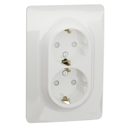 Priză dublă cu împământare incorporabilă albă 220V 16A IP20 220V sedna New Schneider