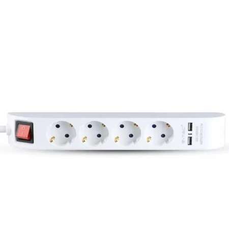 Удлинитель с 4 розетками+2*USB с заземлением белый 1,5M 16A 3х1.0 мм² 220V