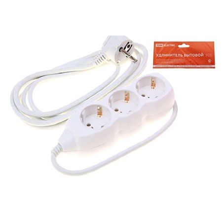 Prelungitor cu 3 prize cu împământare alb 1,5M 16A 3х1.0 mm² 220V TDM