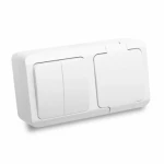 Întrerupător dublu + priză cu capac aparent alb 10A IP20 220V Konza