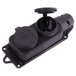 Блок с 2 розетками с заземлением черный прарезиновый 16A Konza