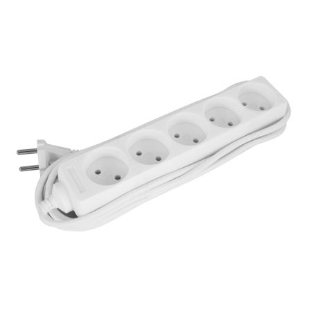 Prelungitor cu 5 prize cu protecție alb 3m 10A 2х0,75mm² 220V Enext