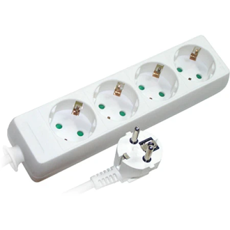 Удлинитель с 4 розетками с заземлением с защитой белый 5m 16A 3х1.0 мм² 220V Enext