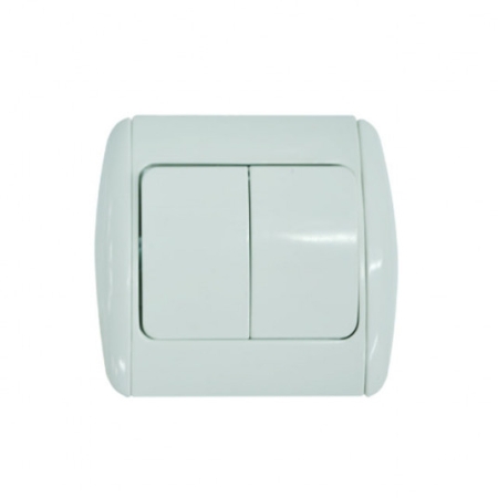 Выключатель двухклавишный встраиваемый белый 10A ИП20 220V jasmin Злмос