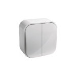 Выключатель двухклавишный накладной белый 10A ИП20 220V Konza