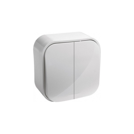 Выключатель двухклавишный накладной белый 10A ИП20 220V Konza