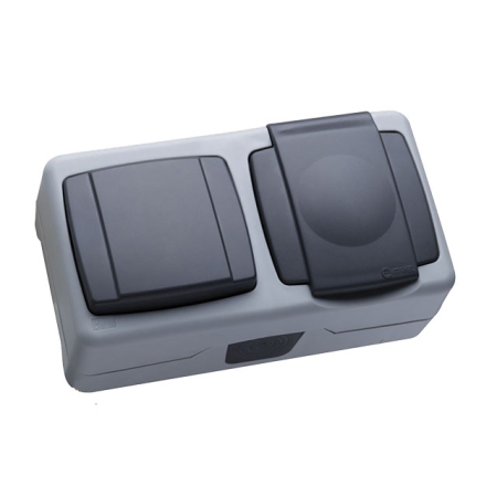 INTRERUPATOR+PRIZA CU CAPAC EXT. IP44 MAKEL