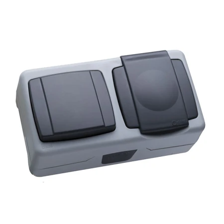 INTRERUPATOR+PRIZA CU CAPAC EXT. IP44 MAKEL
