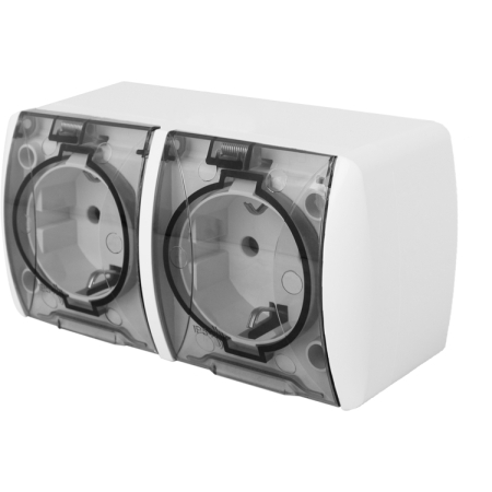 Двойная розетка с крышкой с заземлением прозрачный накладная 16A ИП54 220V Enext