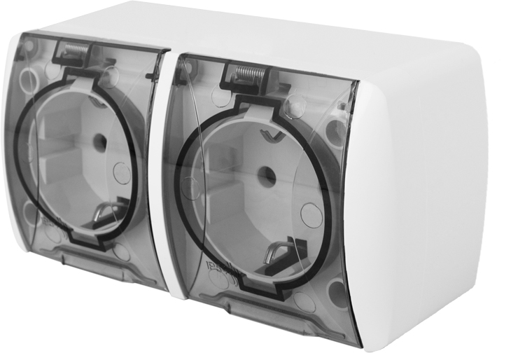 Priză dublă cu capac cu împământare transparentă aparentă 16A IP54 220V Enext Priză dublă cu capac cu împământare transparentă aparentă 16A IP54 220V Enext