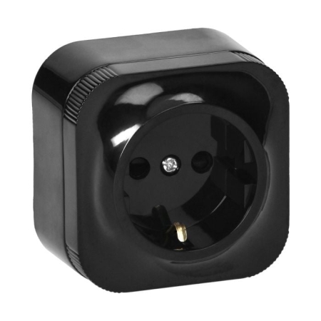 Розетка с заземлением черная накладная 16A IP22 220V multima NE-AD